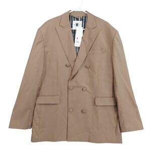 Daily Paper Blazer‎ Mens Small Brown Camel Gecker Double Breasted Pea Coat